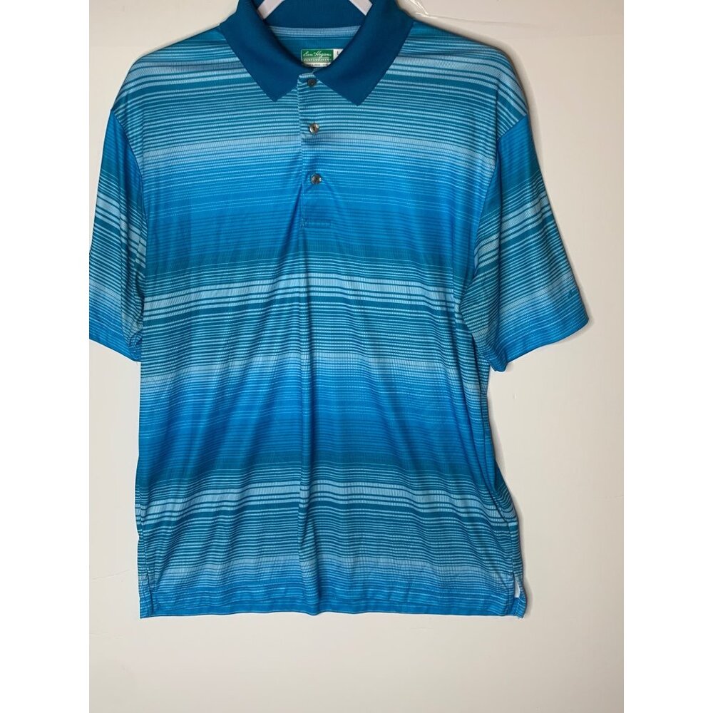 Ben Hogan Performance Mens Polo Shirt L Blue Striped Short Sleeve Golf Activewea
